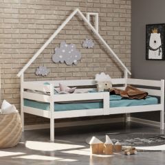 Детская кровать-домик из массива березы Соня-2 (Белый/Лак) в Уфе - ufa.mebel24.online | фото