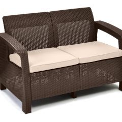 Диван пластиковый Корфу (Corfu love seat) коричневый - серо-бежевый* в Уфе - ufa.mebel24.online | фото