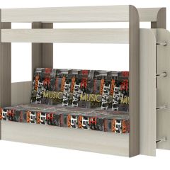 Кровать 2-х ярусная с диваном Карамель 75 (Музыка) Ясень шимо светлый/темный в Уфе - ufa.mebel24.online | фото