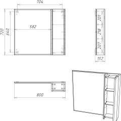 Шкаф-зеркало Uno 80 Дуб серый левый/правый Домино (DU1504HZ) в Уфе - ufa.mebel24.online | фото 7
