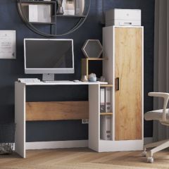Стол компьютерный СКМ-2 ЛДСП Белый/Дуб крафт золотой в Уфе - ufa.mebel24.online | фото