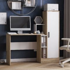 Стол компьютерный СКМ-2 ЛДСП Белый/Дуб сонома в Уфе - ufa.mebel24.online | фото