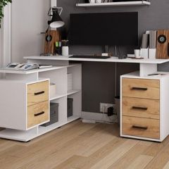 Стол компьютерный угловой СКМУ-3 Белый/Дуб крафт золотой в Уфе - ufa.mebel24.online | фото