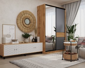 Шкаф-купе SLIM 2-х дверный BS15-6.ZD с зеркалом (дуб вотан/белый/темно-серый/черный муар) в Уфе - ufa.mebel24.online | фото 3