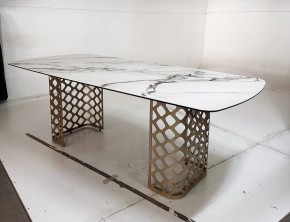 Стол CHIAVARI 220 KL-188 Контрастный мрамор матовый, итальянская керамика / Шампань, ®DISAUR в Уфе - ufa.mebel24.online | фото 6